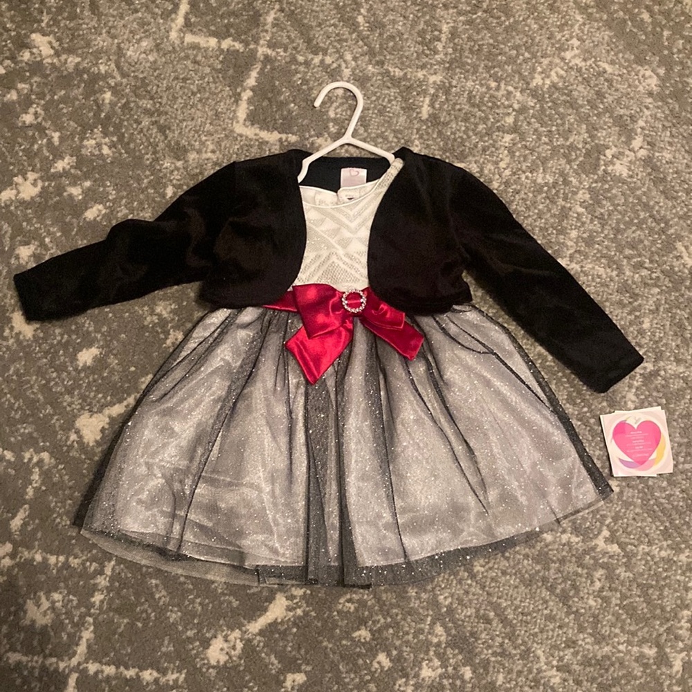Black white and red, 18 mos dress w sweater